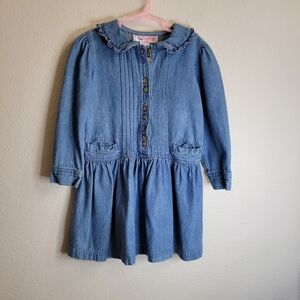 CC Bates Blue Kids Jean Dress with Ruffle Collar & Long Sleeves Girls 5/6